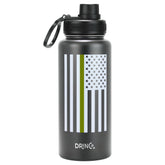 DRINCO® 32oz Stainless Steel Water Bottle-Thin Green-Black by Orchid Lavender Water Bottles