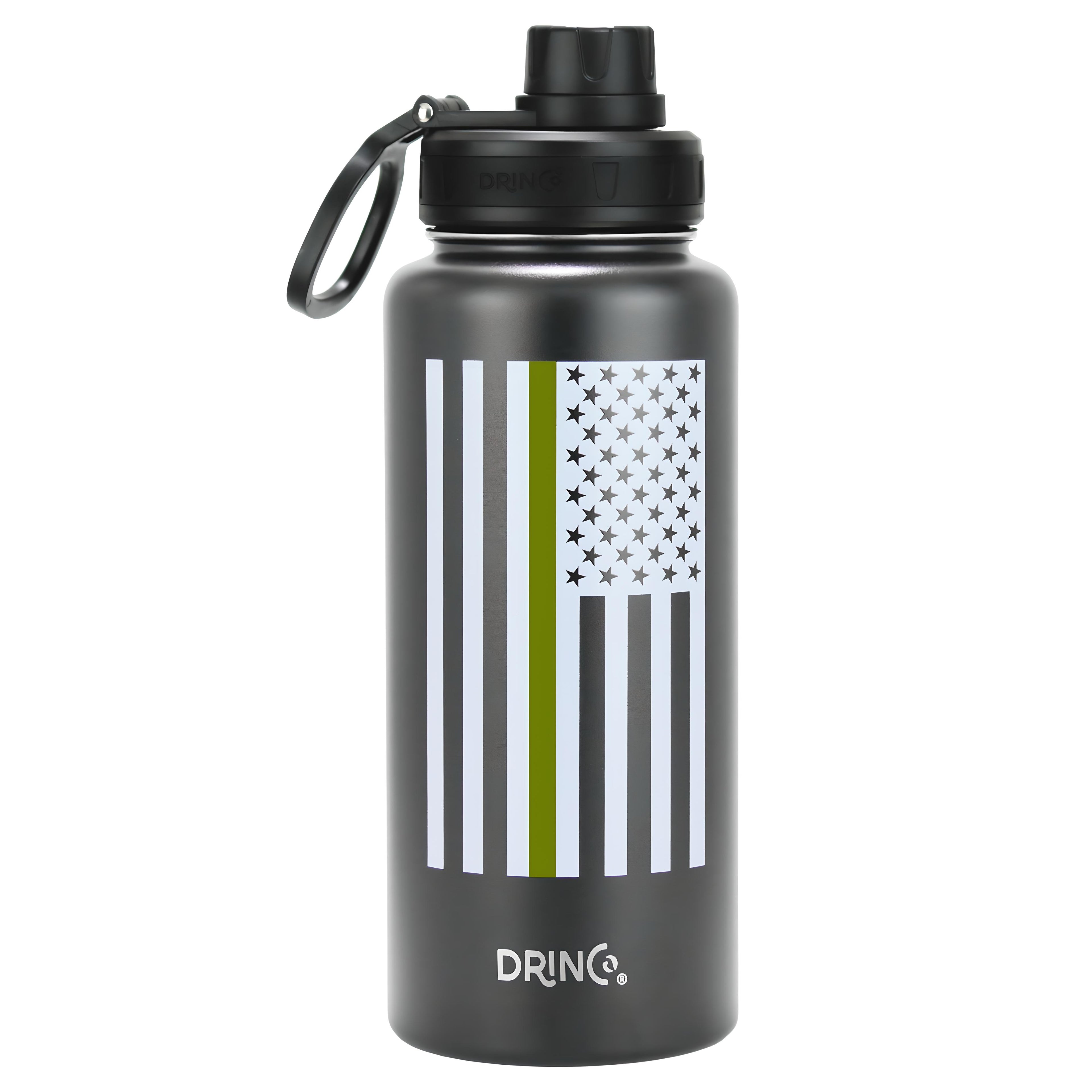 DRINCO® 32oz Stainless Steel Water Bottle-Thin Green-Black by Orchid Lavender Water Bottles