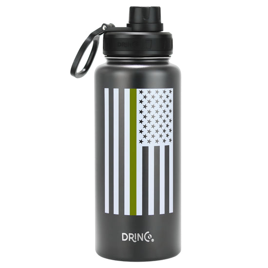 DRINCO® 32oz Stainless Steel Water Bottle-Thin Green-Black by Orchid Lavender Water Bottles