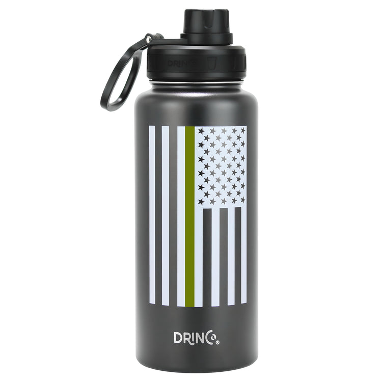 DRINCO® 32oz Stainless Steel Water Bottle-Thin Green-Black by Orchid Lavender Water Bottles