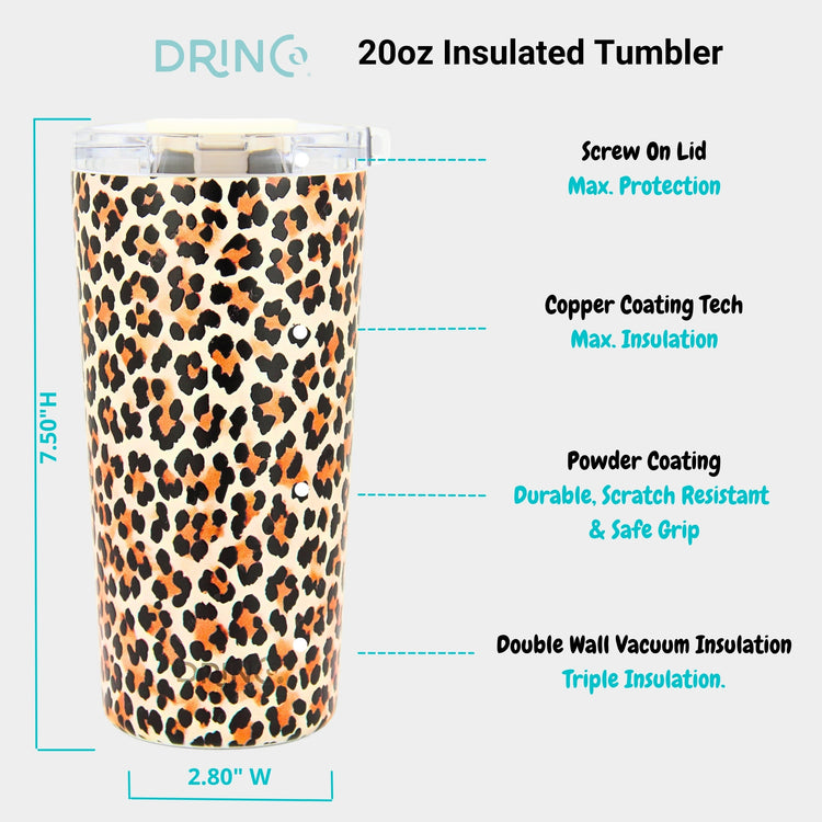 DRINCO® Seattle 20oz Insulated Tumbler Leakproof w/straw-Leopard by Orchid Lavender Tumblers