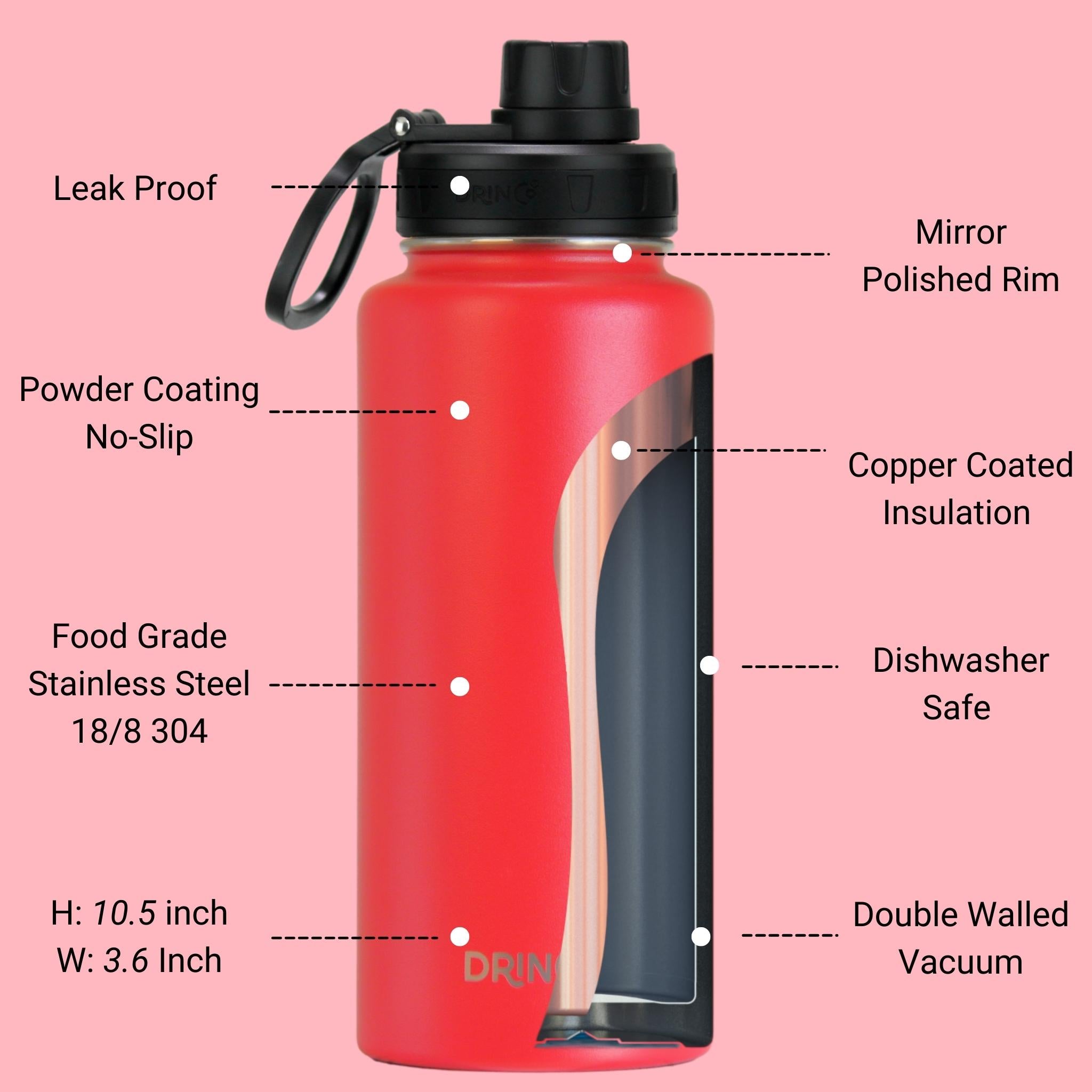 DRINCO® 32oz Stainless Steel Water Bottle - USA Flag-Barn Red by Orchid Lavender Water Bottles