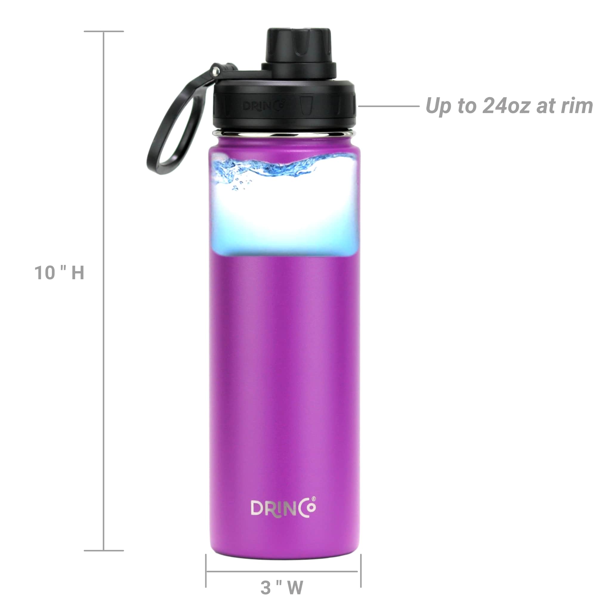 DRINCO® 22oz Stainless Steel Sport Water Bottle - Deep Purple by Orchid Lavender Water Bottles