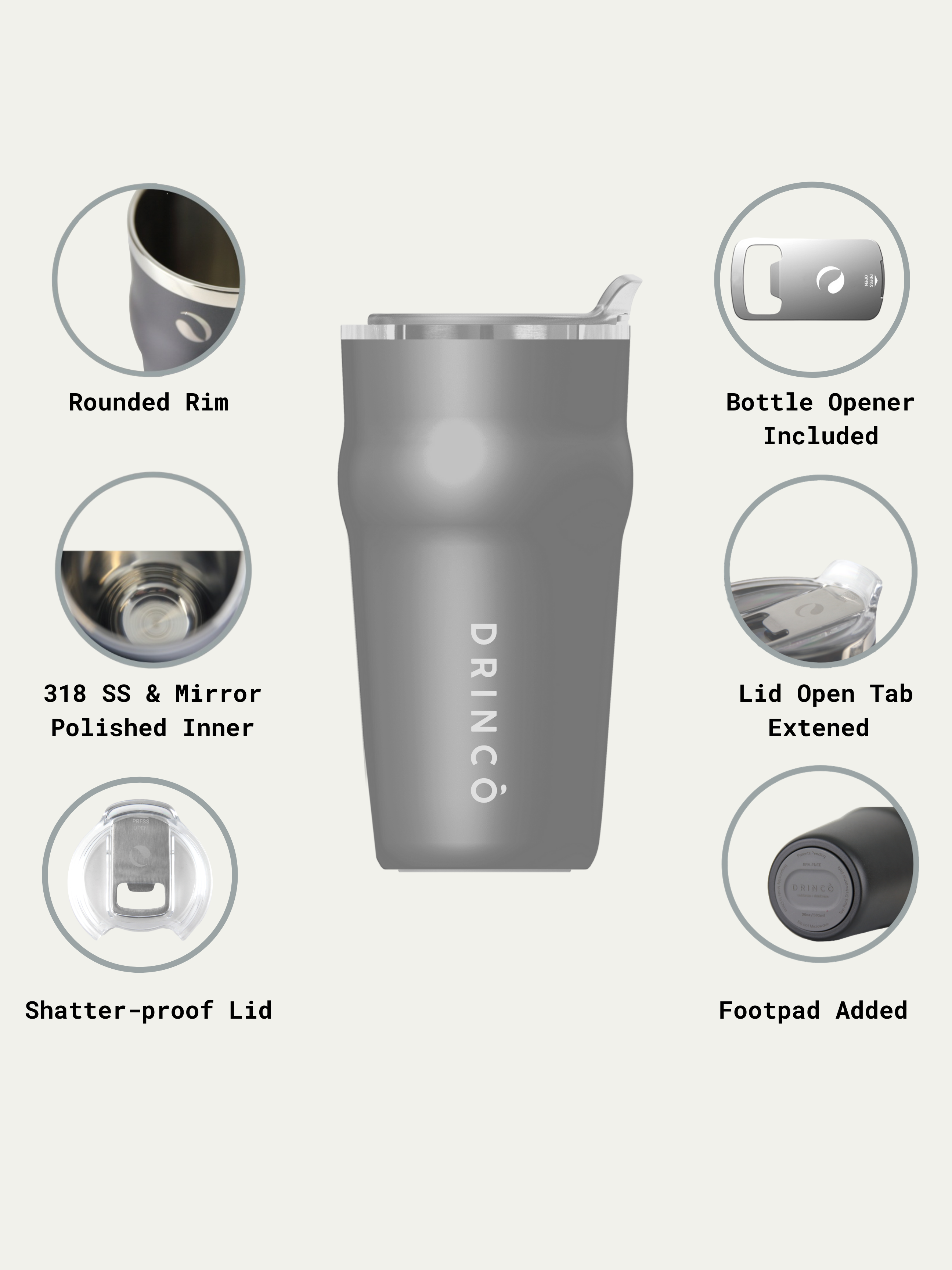 DRINCO 20oz Insulated Tumbler Beer Mug-Bottle Opener THOR-(Jet Black) by Orchid Lavender Tumblers