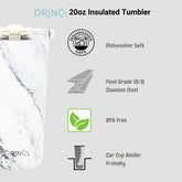 DRINCO® Seattle 20oz Insulated Tumbler Leakproof-Calacatta Marble by Orchid Lavender Tumblers