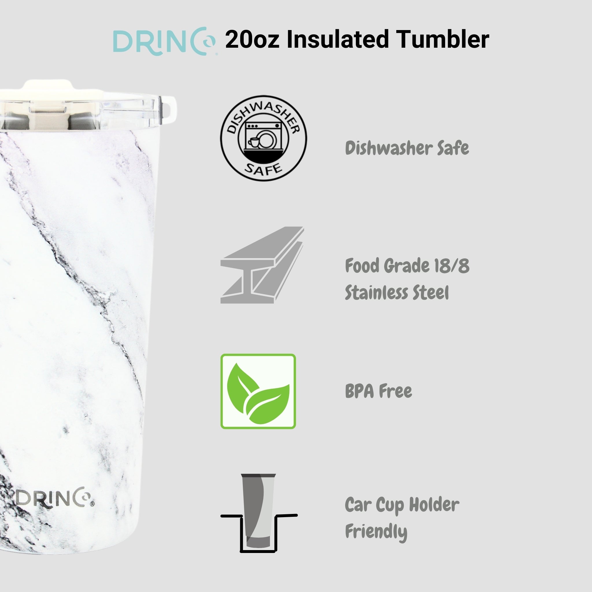 DRINCO® Seattle 20oz Insulated Tumbler Leakproof-Calacatta Marble by Orchid Lavender Tumblers