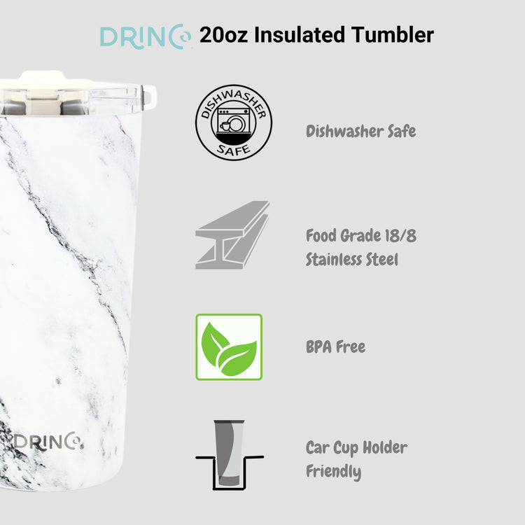 DRINCO® Seattle 20oz Insulated Tumbler Leakproof-Calacatta Marble by Orchid Lavender Tumblers