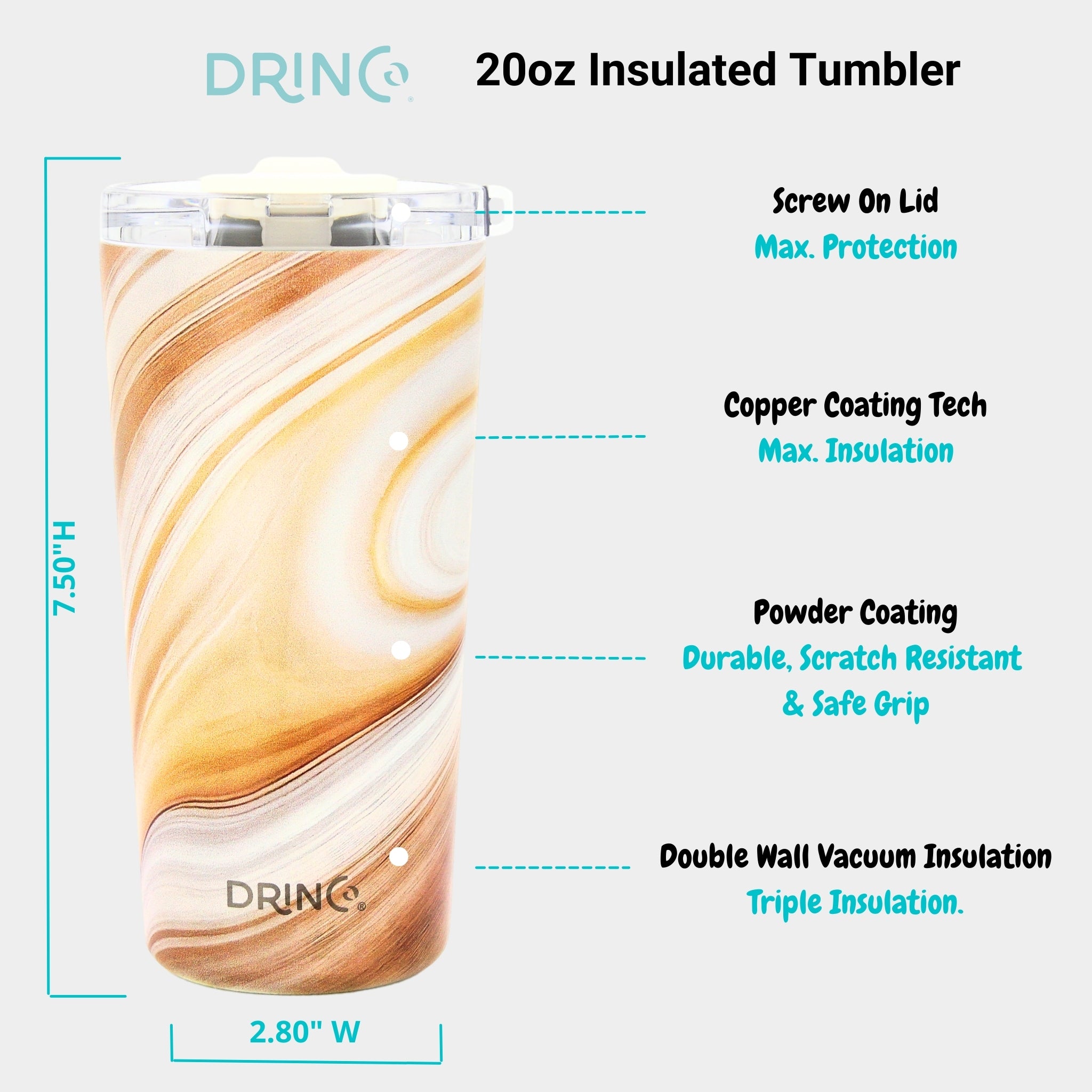 DRINCO® Seattle 20oz Insulated Tumbler Leakproof w/straw-Wood Swirl by Orchid Lavender Tumblers