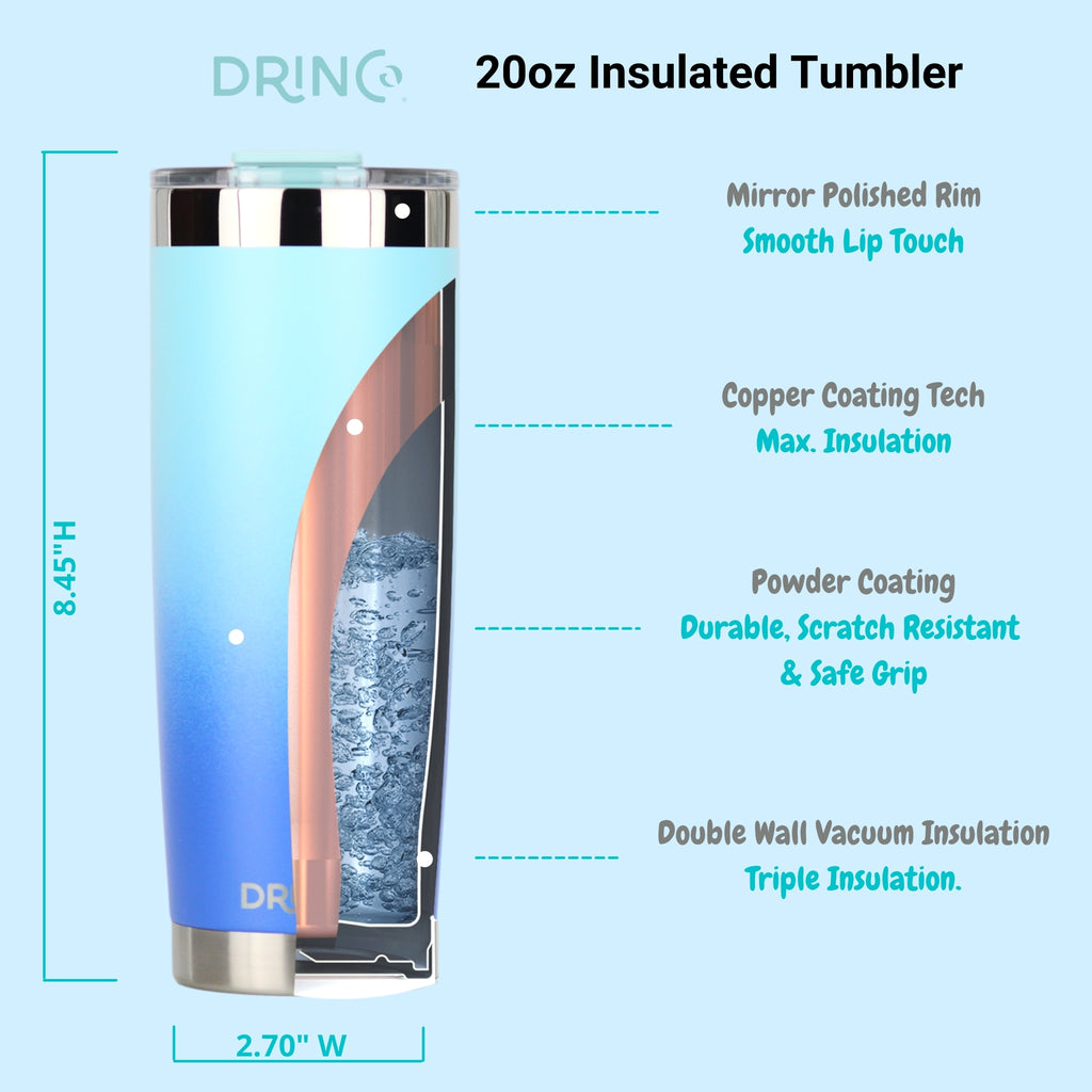 DRINCO® 20oz Insulated Tumbler Spill Proof Lid 2 Straws(SkyBlue) by Orchid Lavender Tumblers