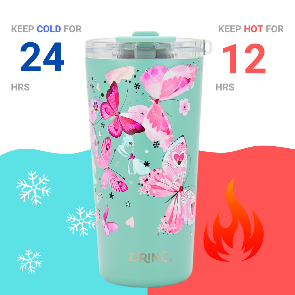 DRINCO® Seattle 20oz Insulated Tumbler Leakproof w/straw-Butterfly by Orchid Lavender Tumblers