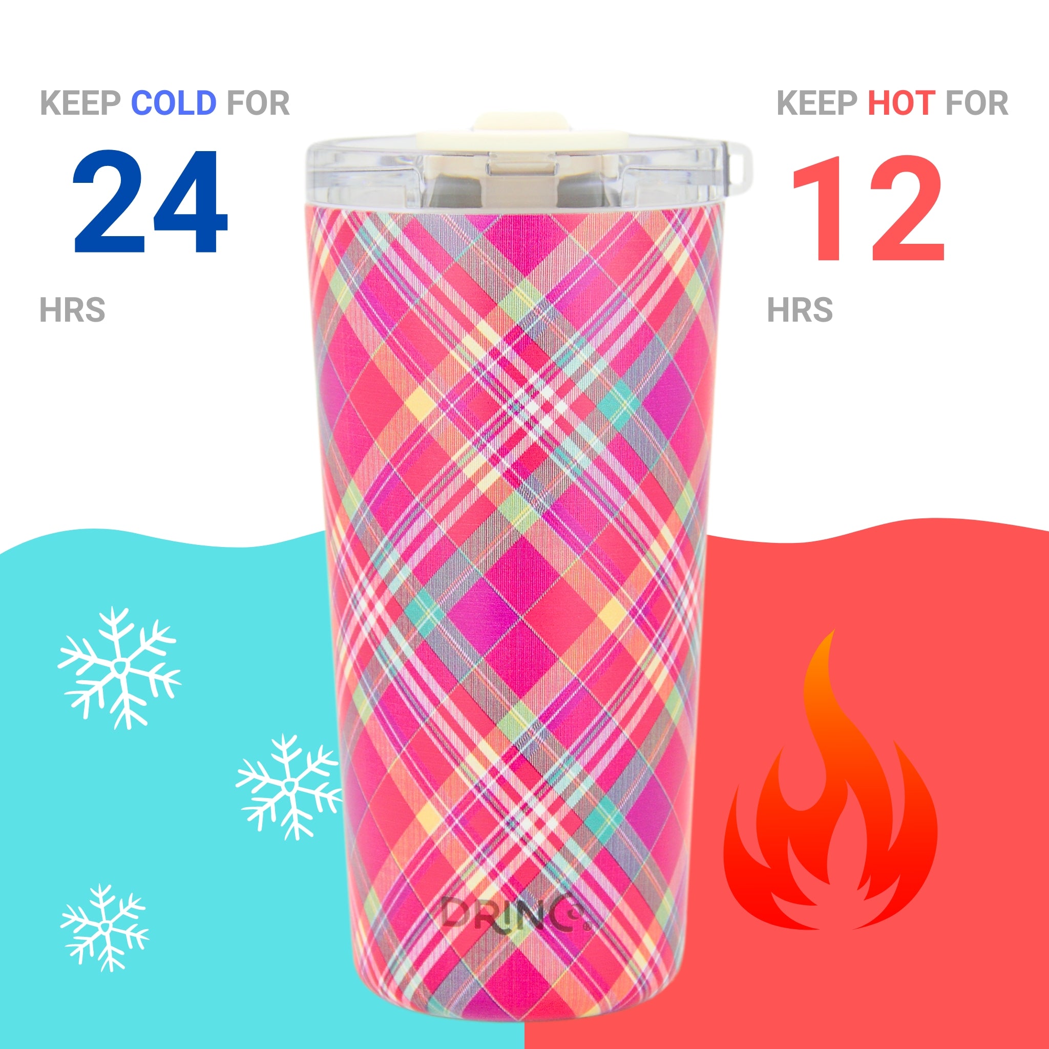 DRINCO® Seattle 20oz Insulated Tumbler Leakproof w/straw-Madras Plaid by Orchid Lavender Tumblers