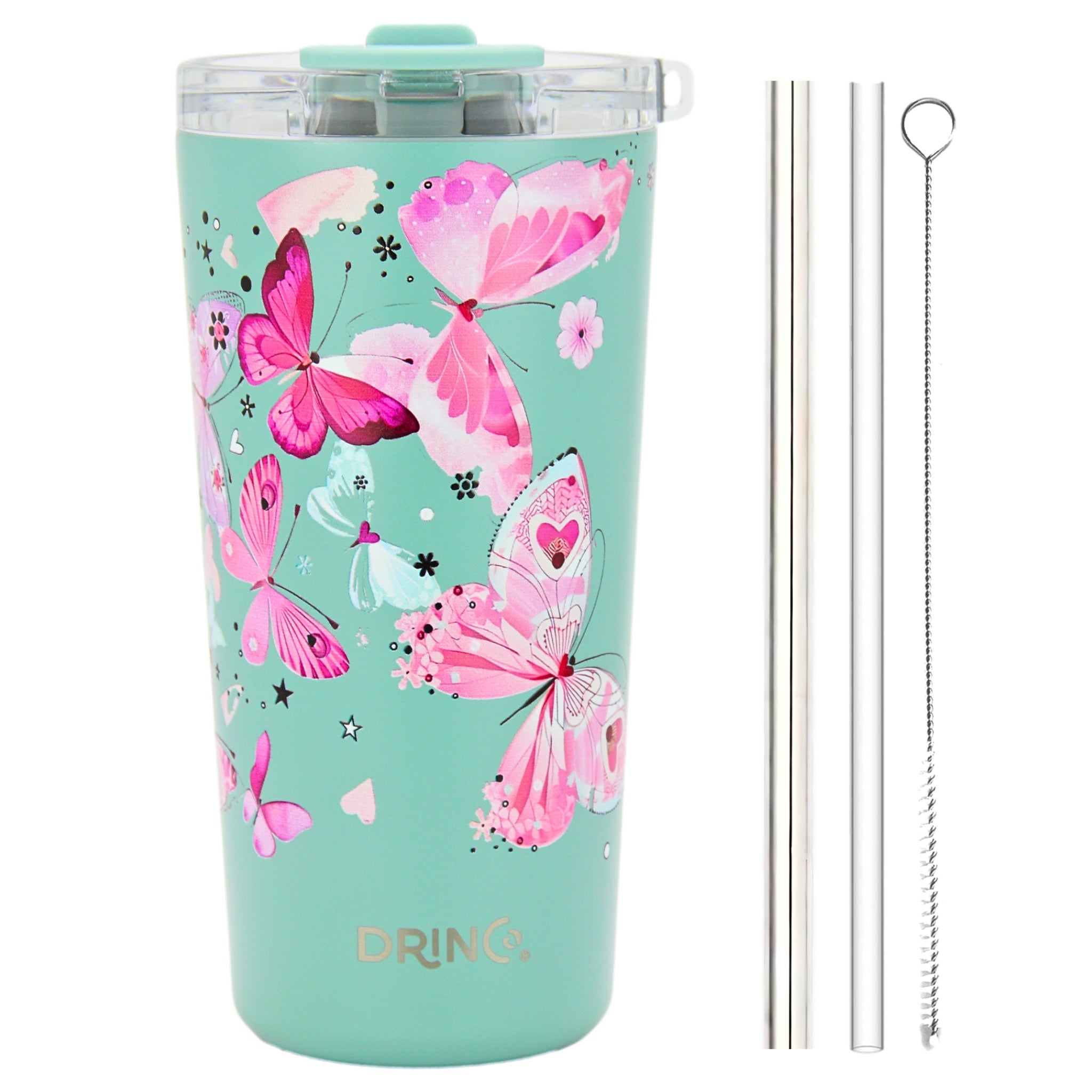 DRINCO® Seattle 20oz Insulated Tumbler Leakproof w/straw-Butterfly by Orchid Lavender Tumblers