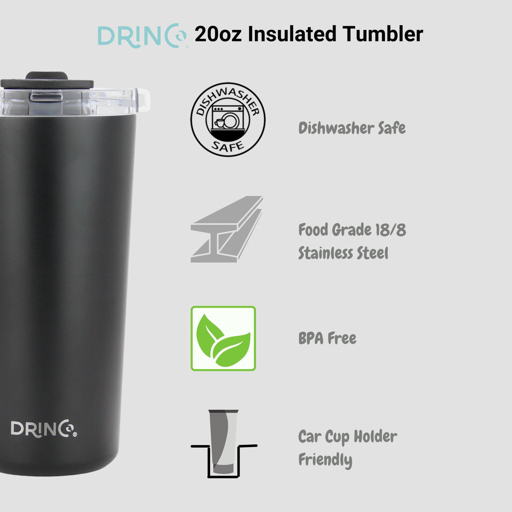 DRINCO® Seattle 20oz Insulated Tumbler Spill Proof Lid w/straw-Black by Orchid Lavender Tumblers
