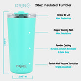 DRINCO® Seattle 20oz Insulated Tumbler Spill Proof Lid w/straw-Teal by Orchid Lavender Tumblers