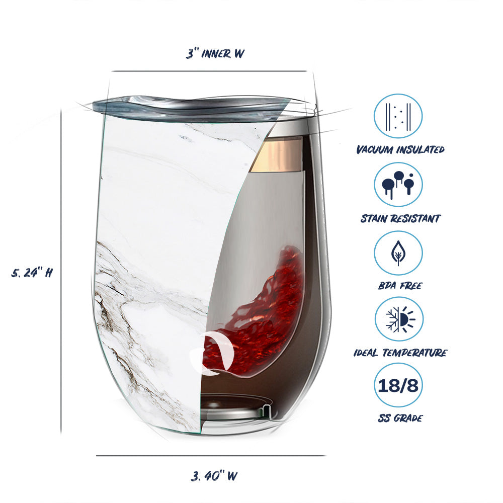 DRINCO® 12oz Insulated Wine Tumbler Glass (Pacifica White Marble) by Orchid Lavender Tumblers