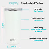 DRINCO® 20oz Insulated Tumbler Spill Proof Lid 2 Straws(Arctic White) by Orchid Lavender Tumblers