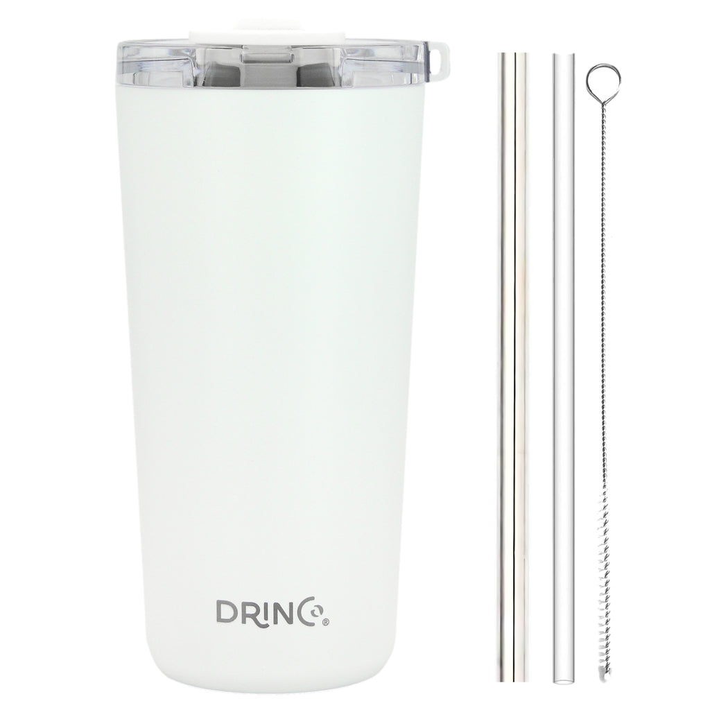DRINCO® 20oz Insulated Tumbler Spill Proof Lid 2 Straws(Arctic White) by Orchid Lavender Tumblers
