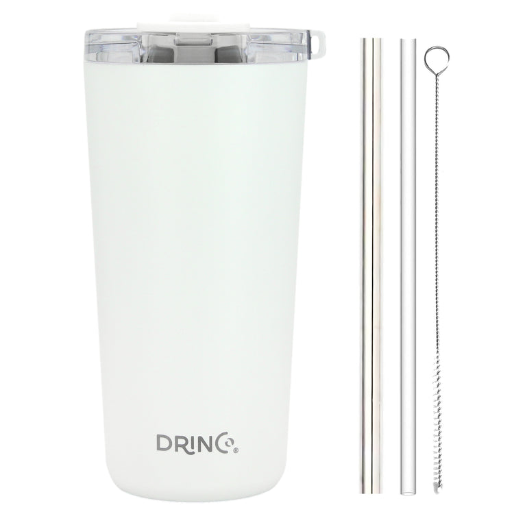 DRINCO® 20oz Insulated Tumbler Spill Proof Lid 2 Straws(Arctic White) by Orchid Lavender Tumblers