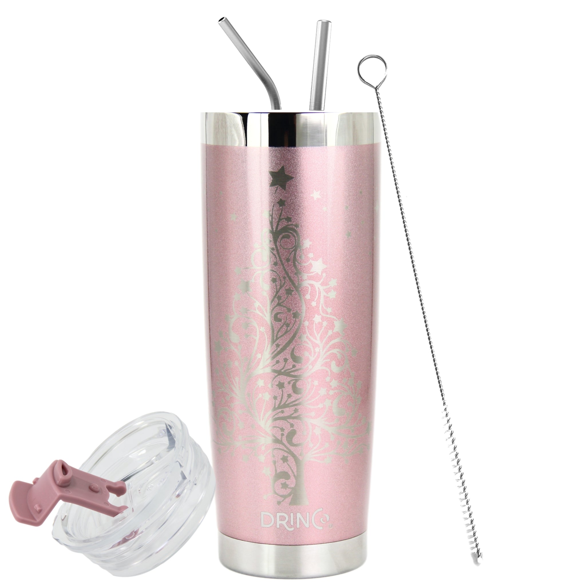 DRINCO® 20oz Insulated Tumbler Spill Proof Lid 2 Straws-Rose Gold-Xmas by Orchid Lavender Tumblers