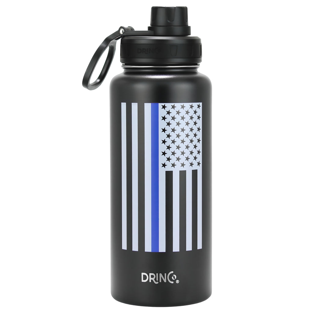 DRINCO® 32oz Stainless Steel Water Bottle-Thin Blue-Black by Orchid Lavender Water Bottles