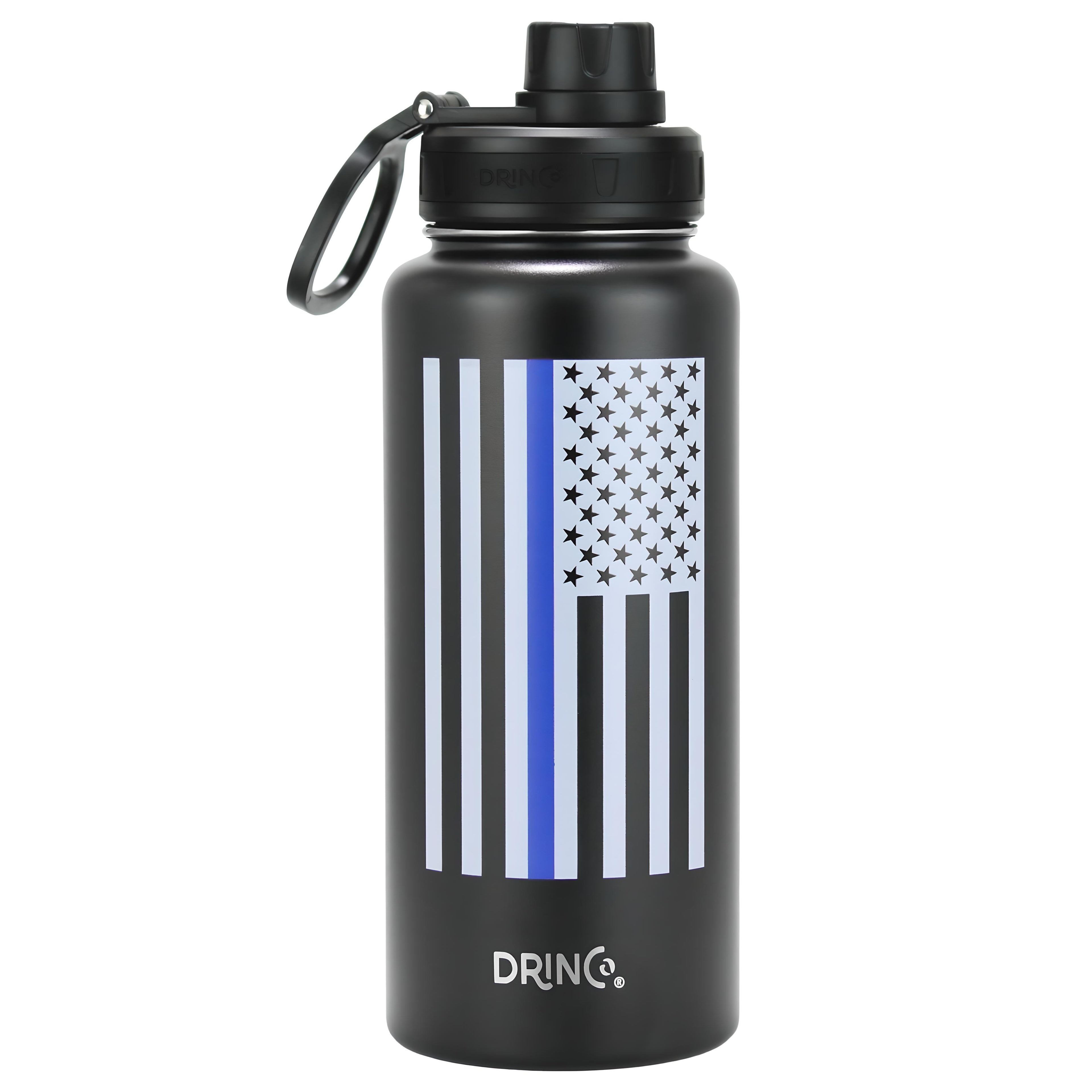 DRINCO® 32oz Stainless Steel Water Bottle-Thin Blue-Black by Orchid Lavender Water Bottles