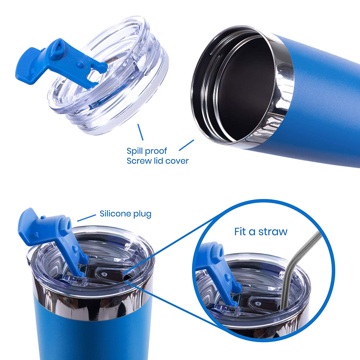 DRINCO® 20oz Insulated Tumbler w/Spill Proof Lid 2 Straws(Royal Blue) by Orchid Lavender Tumblers