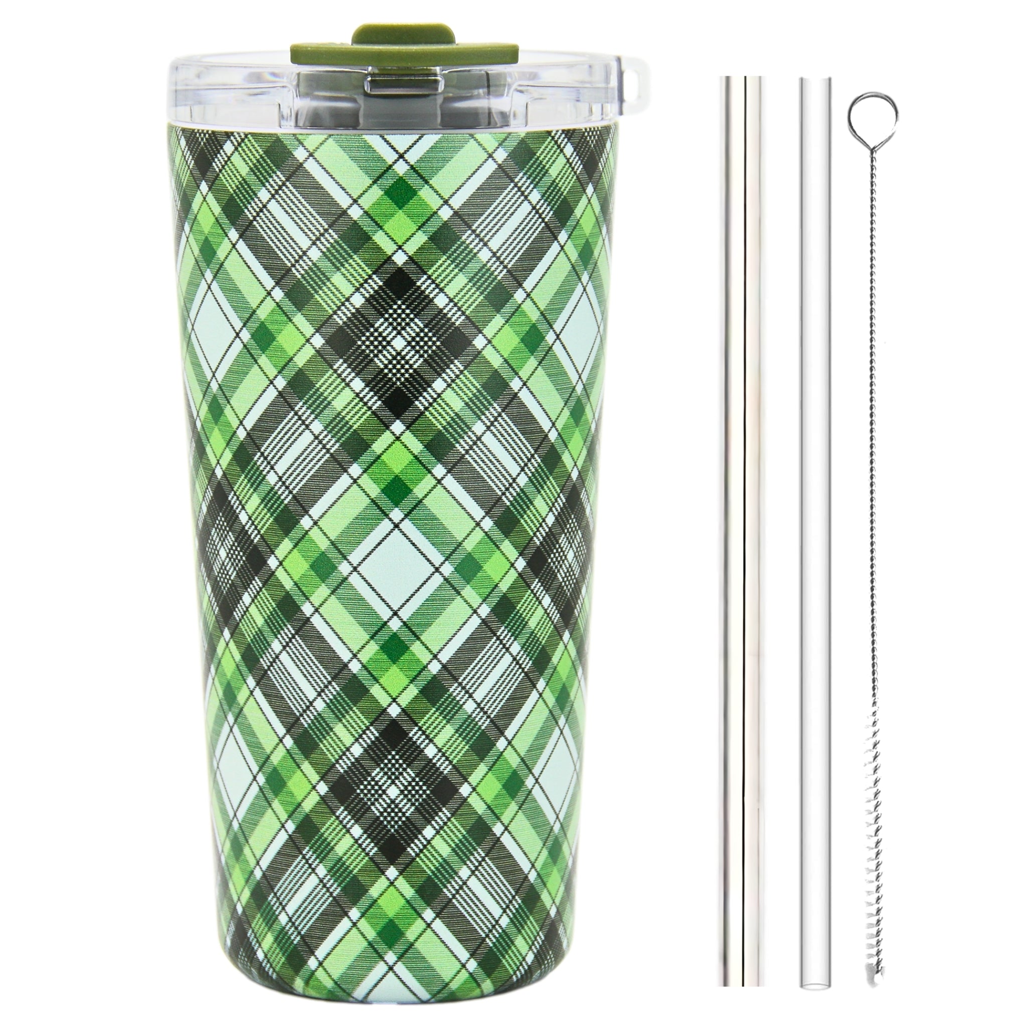 DRINCO® Seattle 20oz Insulated Tumbler Leakproof w/straw-Ireland Plaid by Orchid Lavender Tumblers