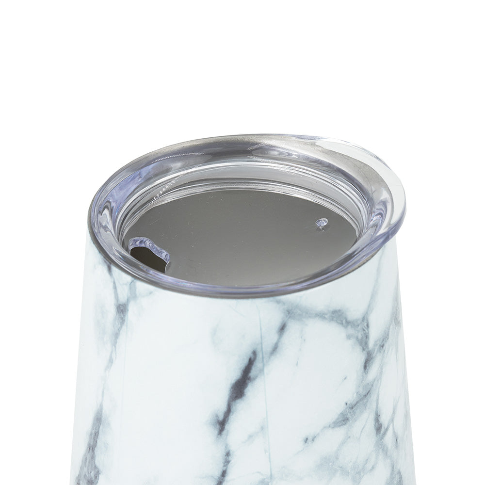 DRINCO® 12oz Insulated Wine Tumbler Glass (Pacifica White Marble) by Orchid Lavender Tumblers