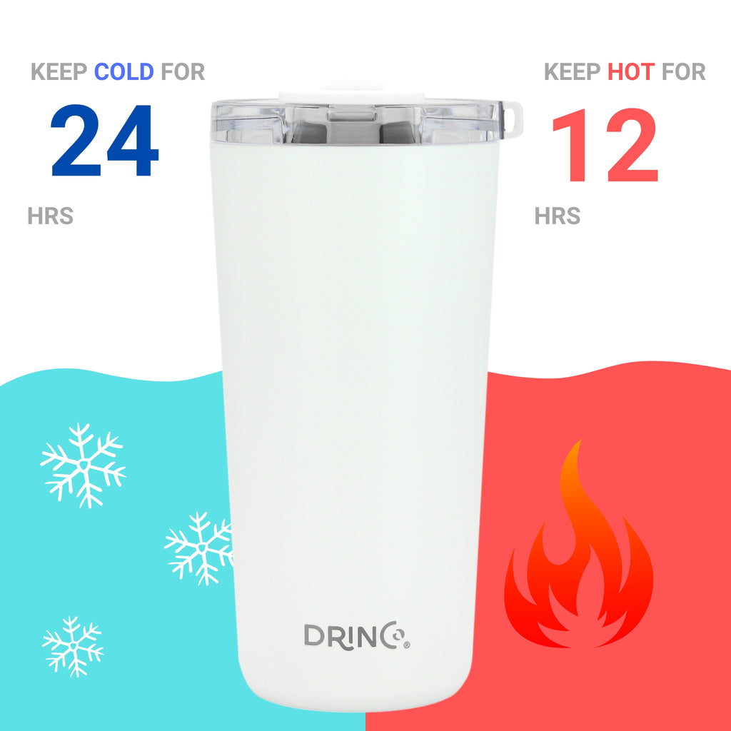 DRINCO® 20oz Insulated Tumbler Spill Proof Lid 2 Straws(Arctic White) by Orchid Lavender Tumblers