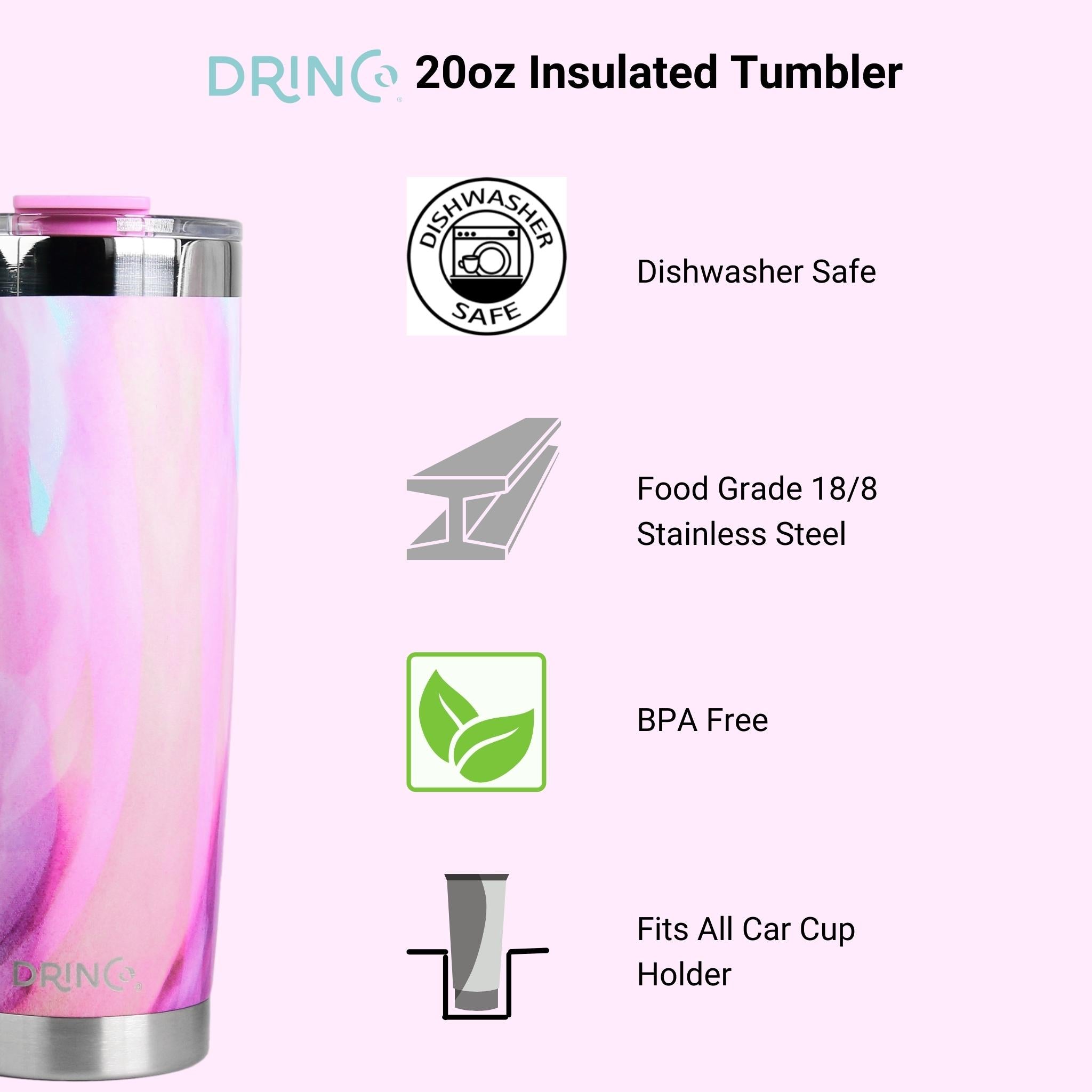 DRINCO® 20oz Insulated Tumbler w/Spill Proof Lid, 2 Straws (Galaxy) by Orchid Lavender Tumblers