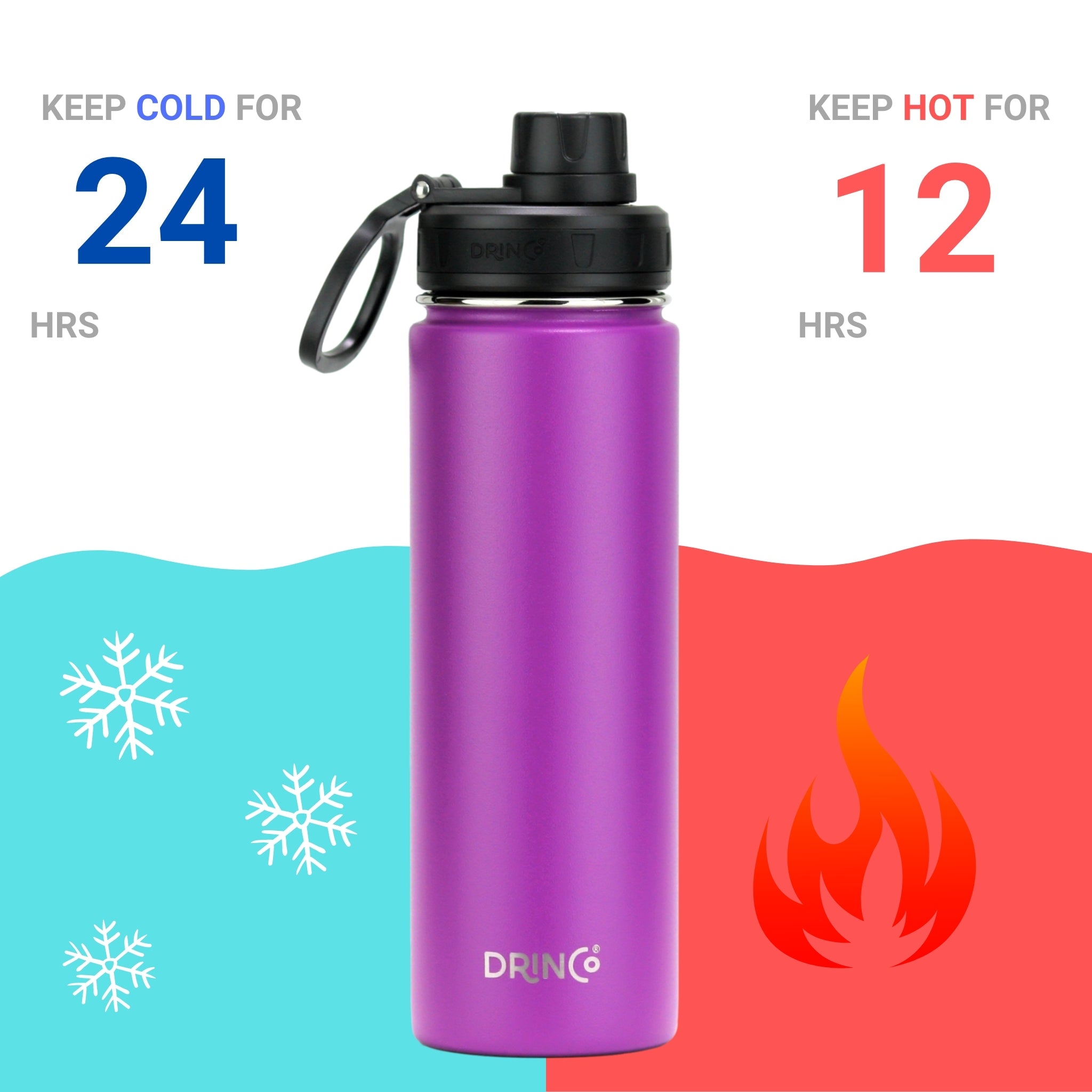 DRINCO® 22oz Stainless Steel Sport Water Bottle - Deep Purple by Orchid Lavender Water Bottles