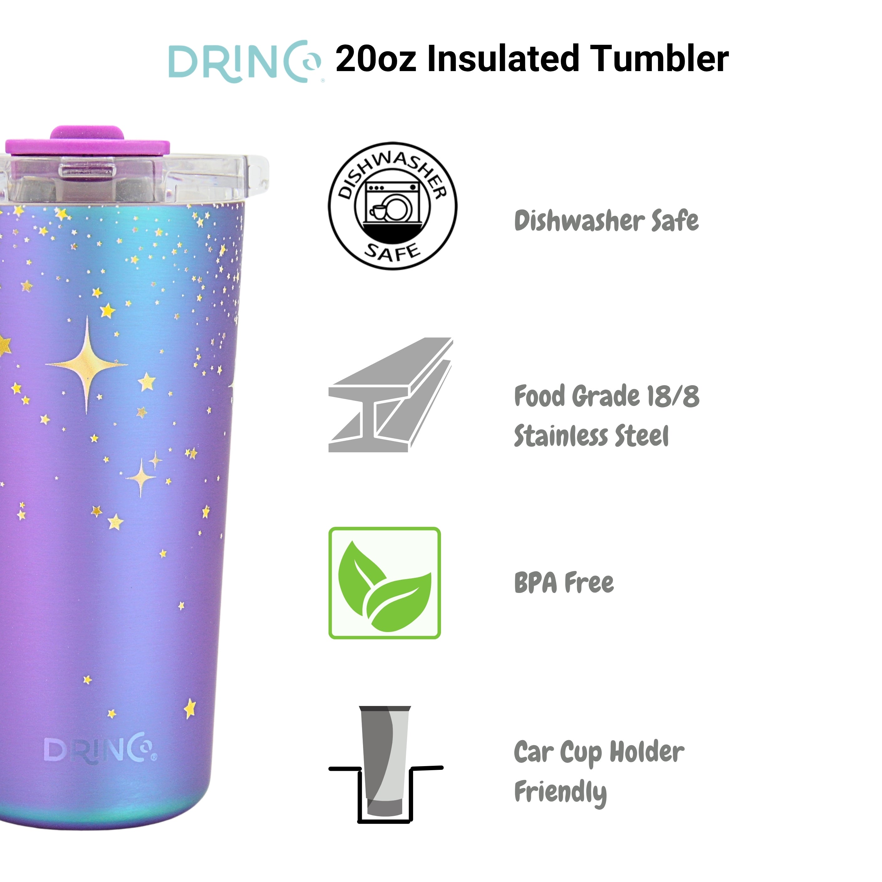 DRINCO® Seattle 20oz Insulated Tumbler Leakproof w/straw-North Star by Orchid Lavender Tumblers