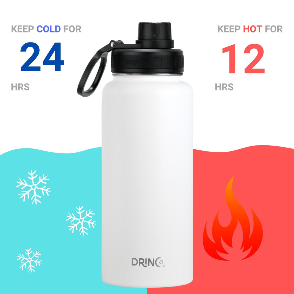 DRINCO® 32oz Stainless Steel Water Bottle-US Flag Color-Artic White by Orchid Lavender Water Bottles