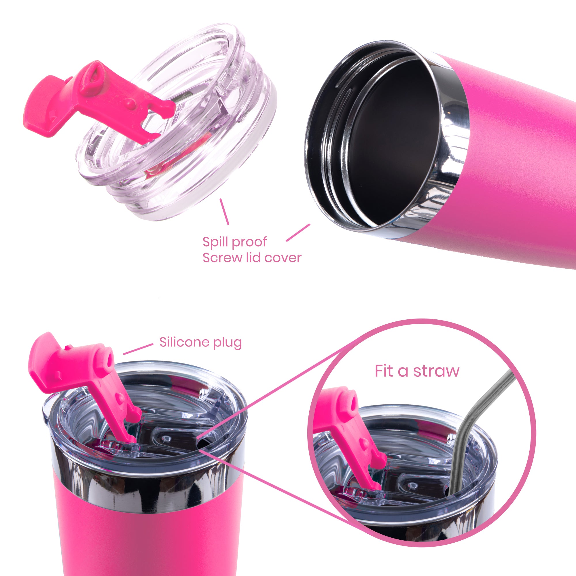 DRINCO® 20oz Insulated Tumbler Spill Proof Lid 2 Straws(Island Pink) by Orchid Lavender Tumblers
