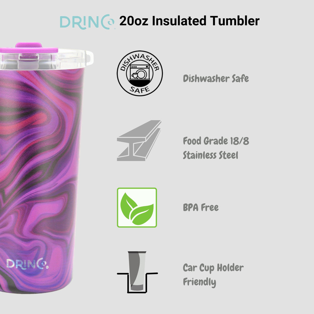 DRINCO® Seattle 20oz Insulated Tumbler Leakproof w/straw-Purple Swirl by Orchid Lavender Tumblers