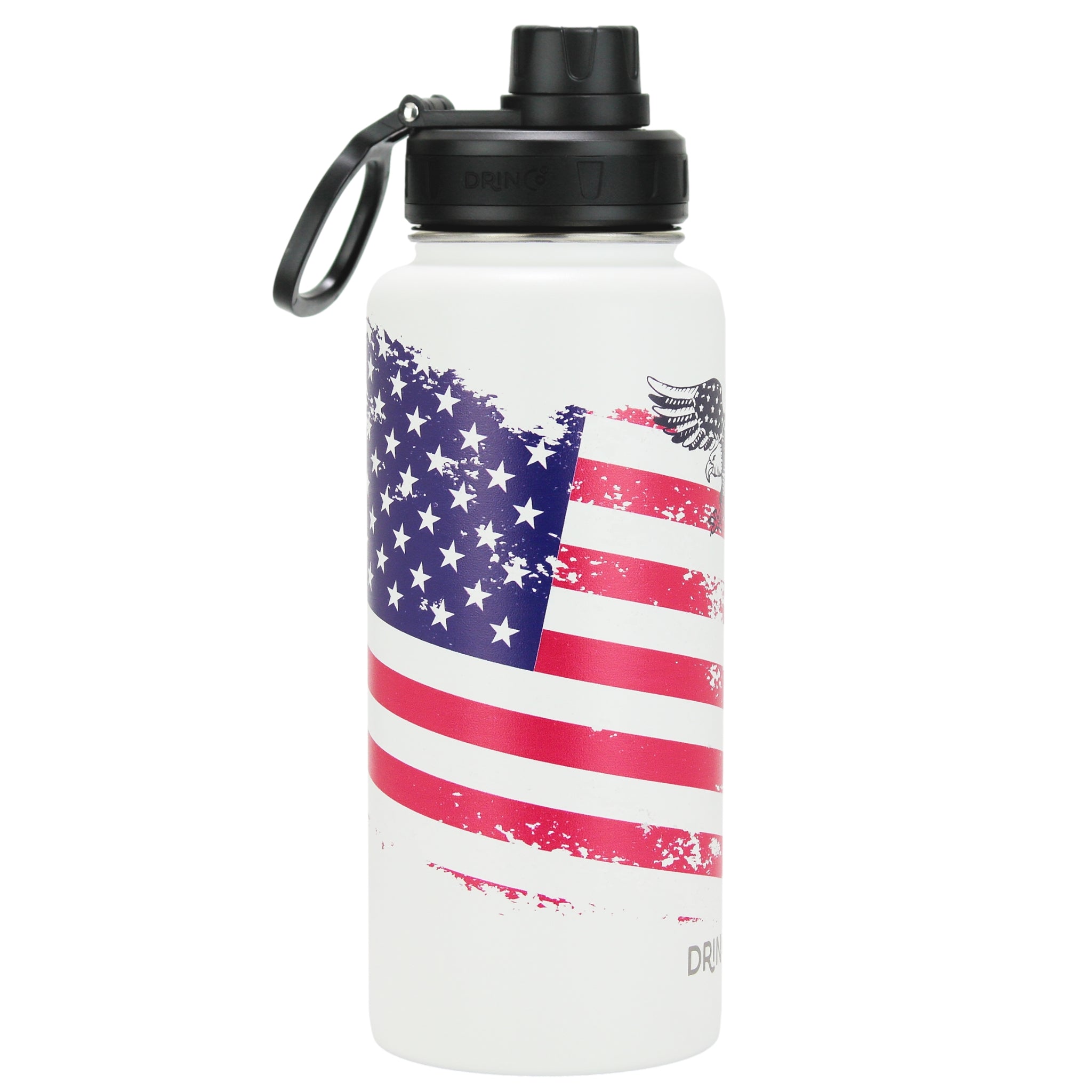 DRINCO® 32oz Stainless Steel Water Bottle-US Flag Color-Artic White by Orchid Lavender Water Bottles