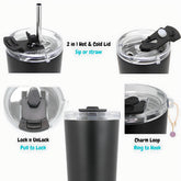 DRINCO® Seattle 20oz Insulated Tumbler Spill Proof Lid w/straw-Black by Orchid Lavender Tumblers