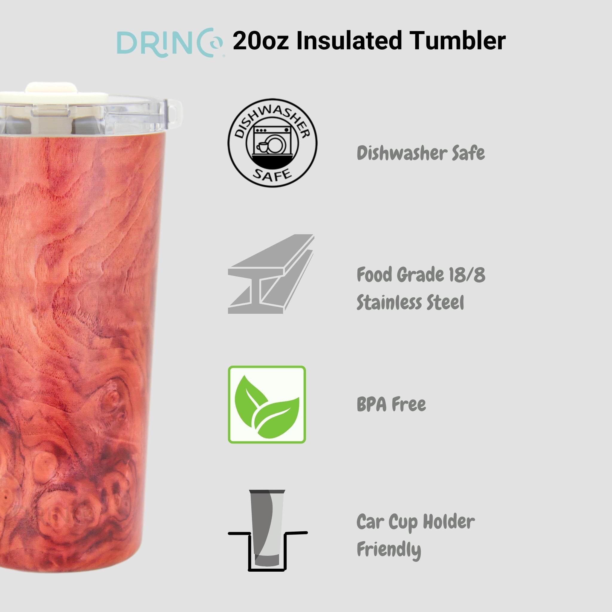 DRINCO® Seattle 20oz Insulated Tumbler Leakproof w/straw-Walnut by Orchid Lavender Tumblers