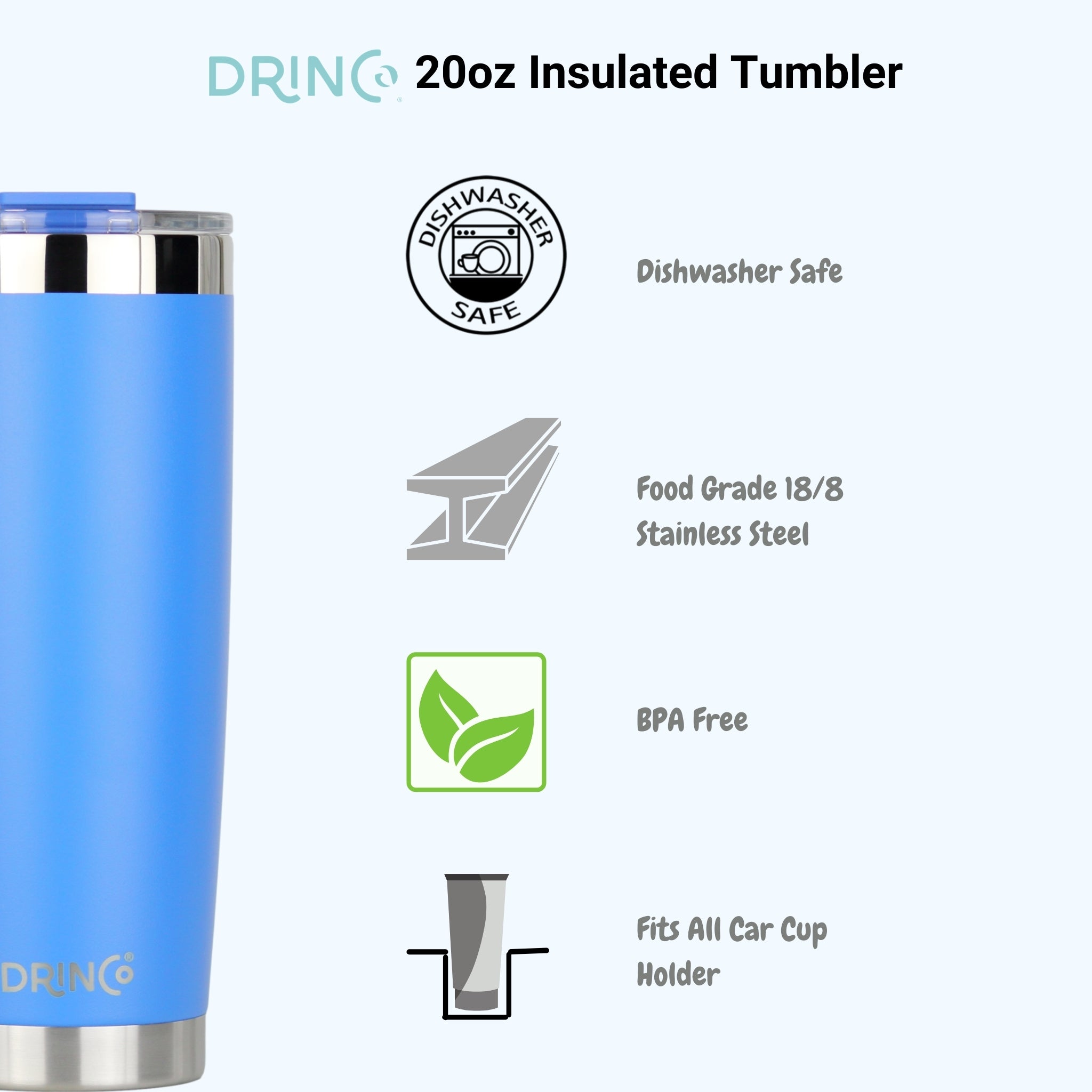 DRINCO® 20oz Insulated Tumbler w/Spill Proof Lid 2 Straws(Royal Blue) by Orchid Lavender Tumblers