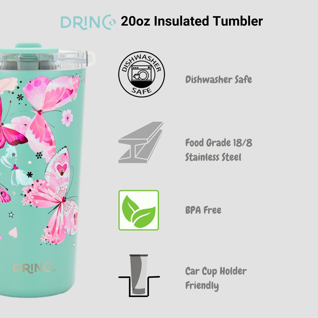 DRINCO® Seattle 20oz Insulated Tumbler Leakproof w/straw-Butterfly by Orchid Lavender Tumblers