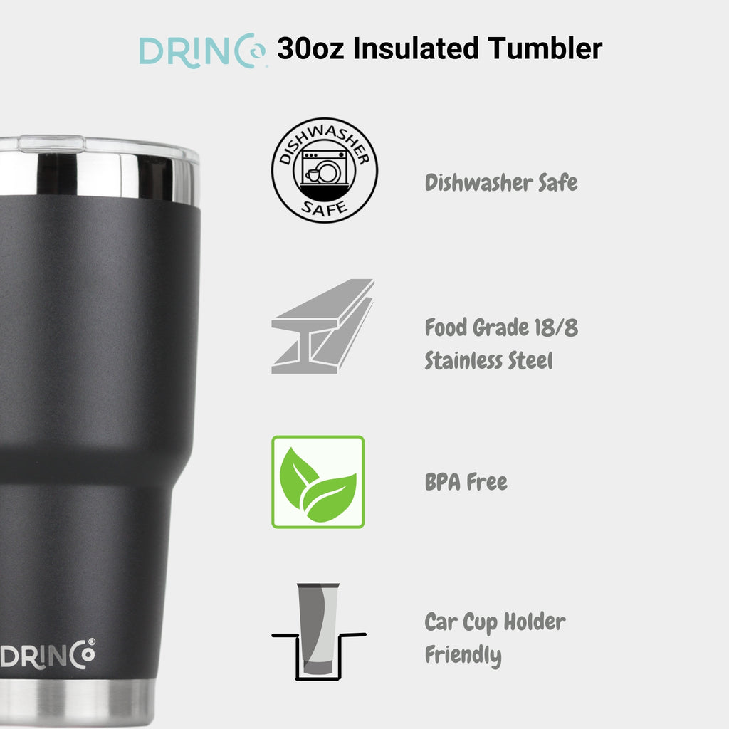 DRINCO® 30oz Insulated Tumbler Spill Proof Lid w/2 Straws (Black) by Orchid Lavender Tumblers