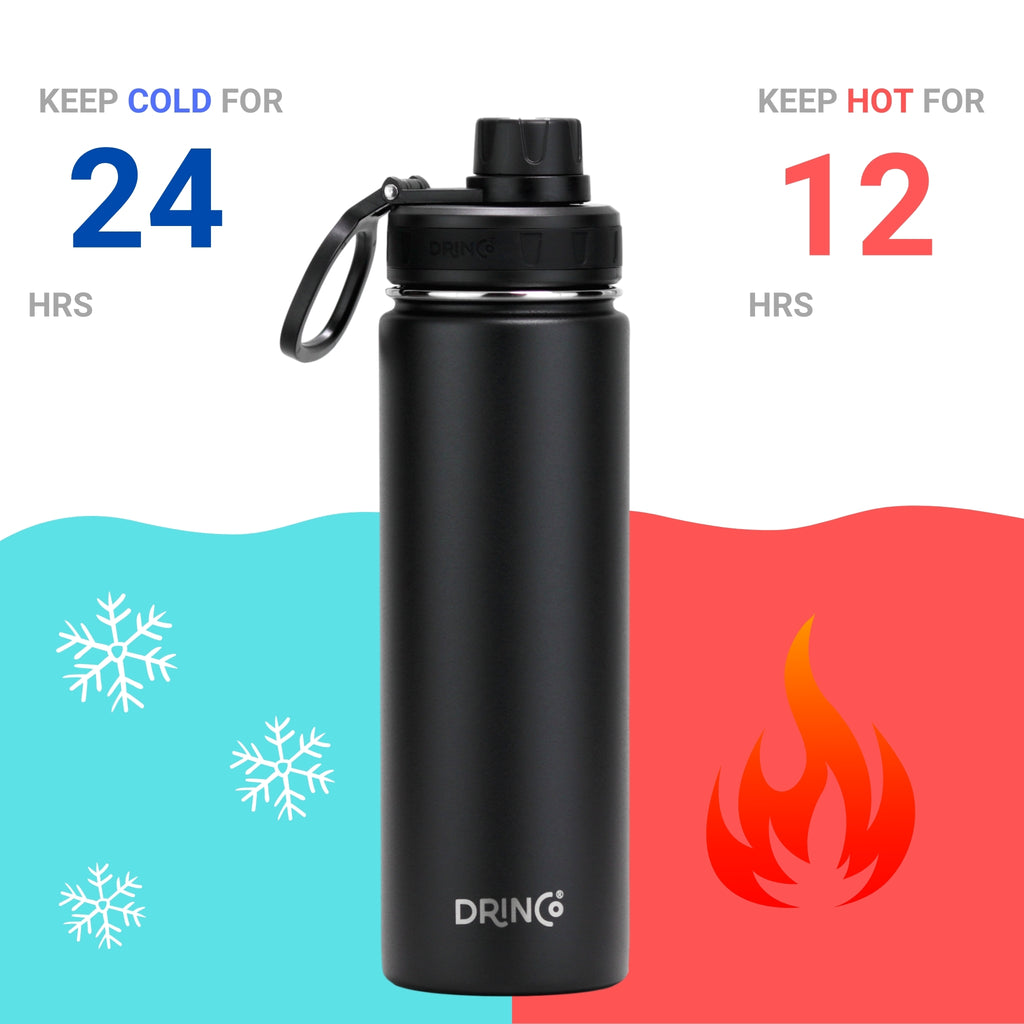 DRINCO® 22oz Stainless Steel Sport Water Bottle - Black by Orchid Lavender Water Bottles