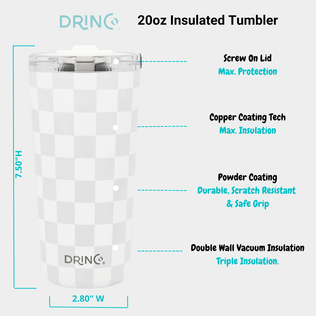 DRINCO® Seattle 20oz Insulated Tumbler Leakproof w/straw-Checker by Orchid Lavender Tumblers