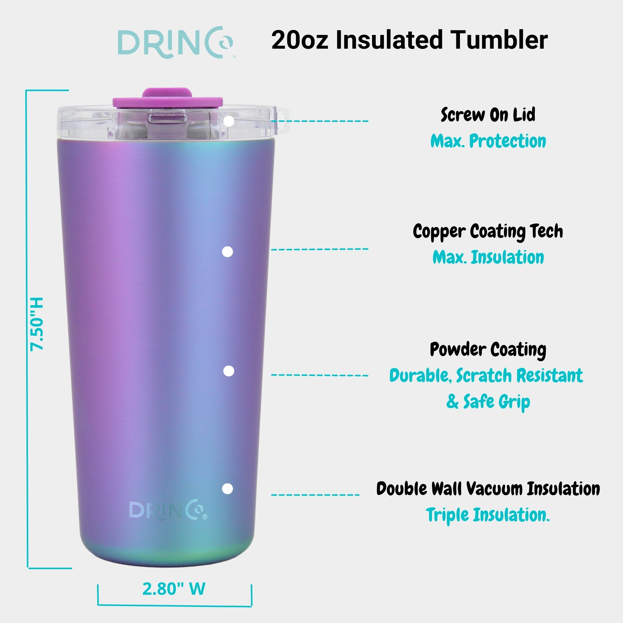 DRINCO® Seattle 20oz Insulated Tumbler Spill Proof Lid w/straw-Arabian by Orchid Lavender Tumblers