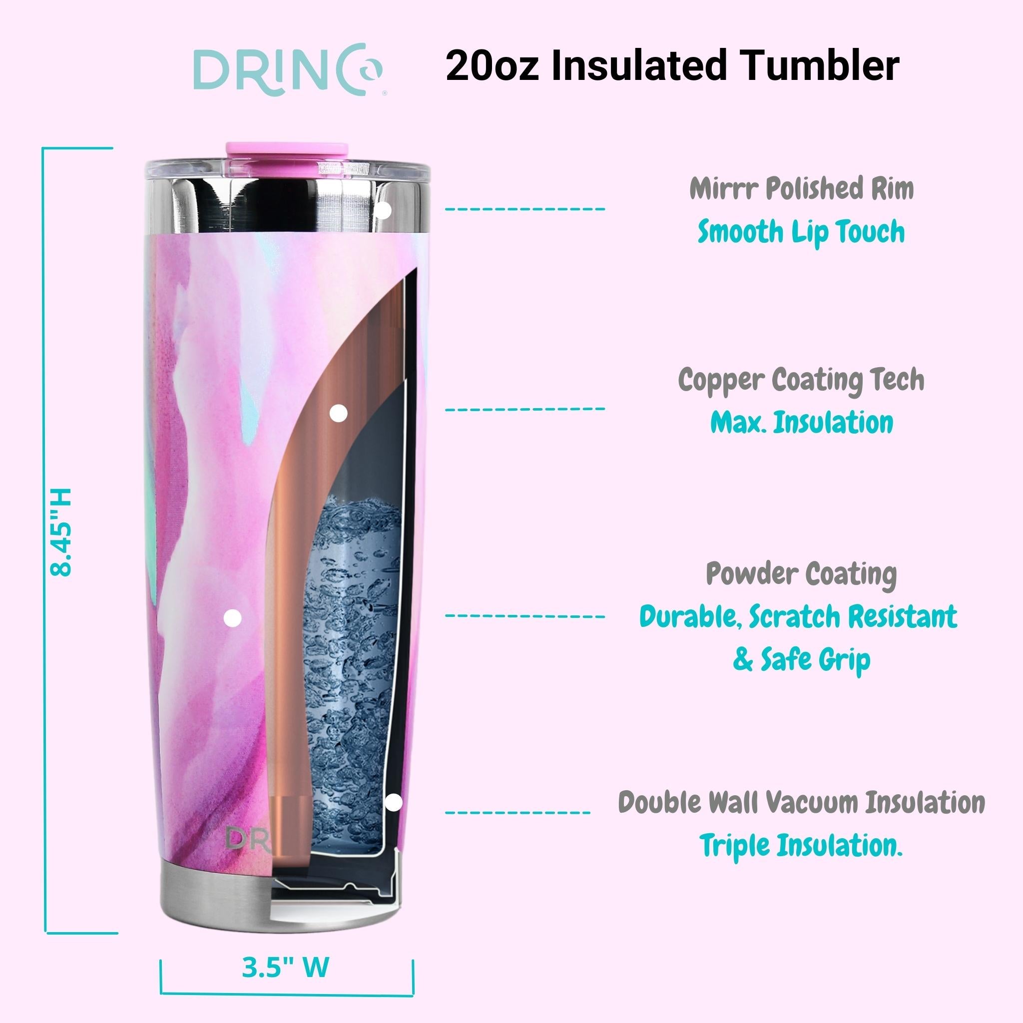 DRINCO® 20oz Insulated Tumbler w/Spill Proof Lid, 2 Straws (Galaxy) by Orchid Lavender Tumblers