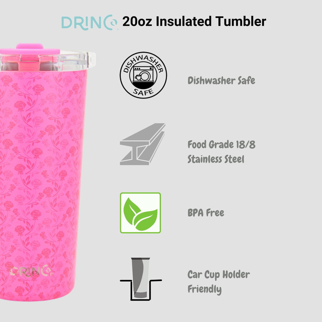 DRINCO® Seattle 20oz Insulated Tumbler Leakproof w/straw-Pink Rose by Orchid Lavender Tumblers