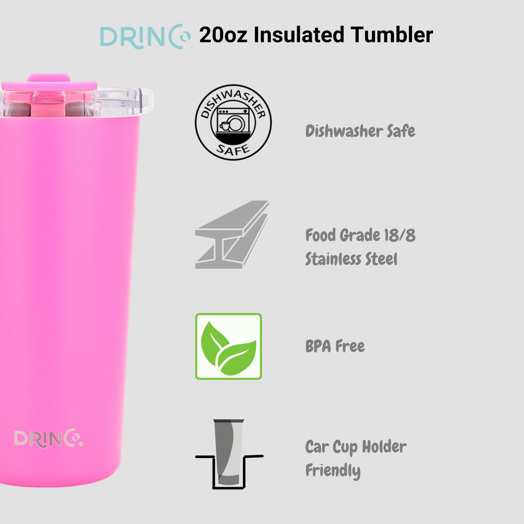 DRINCO® Seattle 20oz Insulated Tumbler Spill Proof Lid w/straw-Pink by Orchid Lavender Tumblers