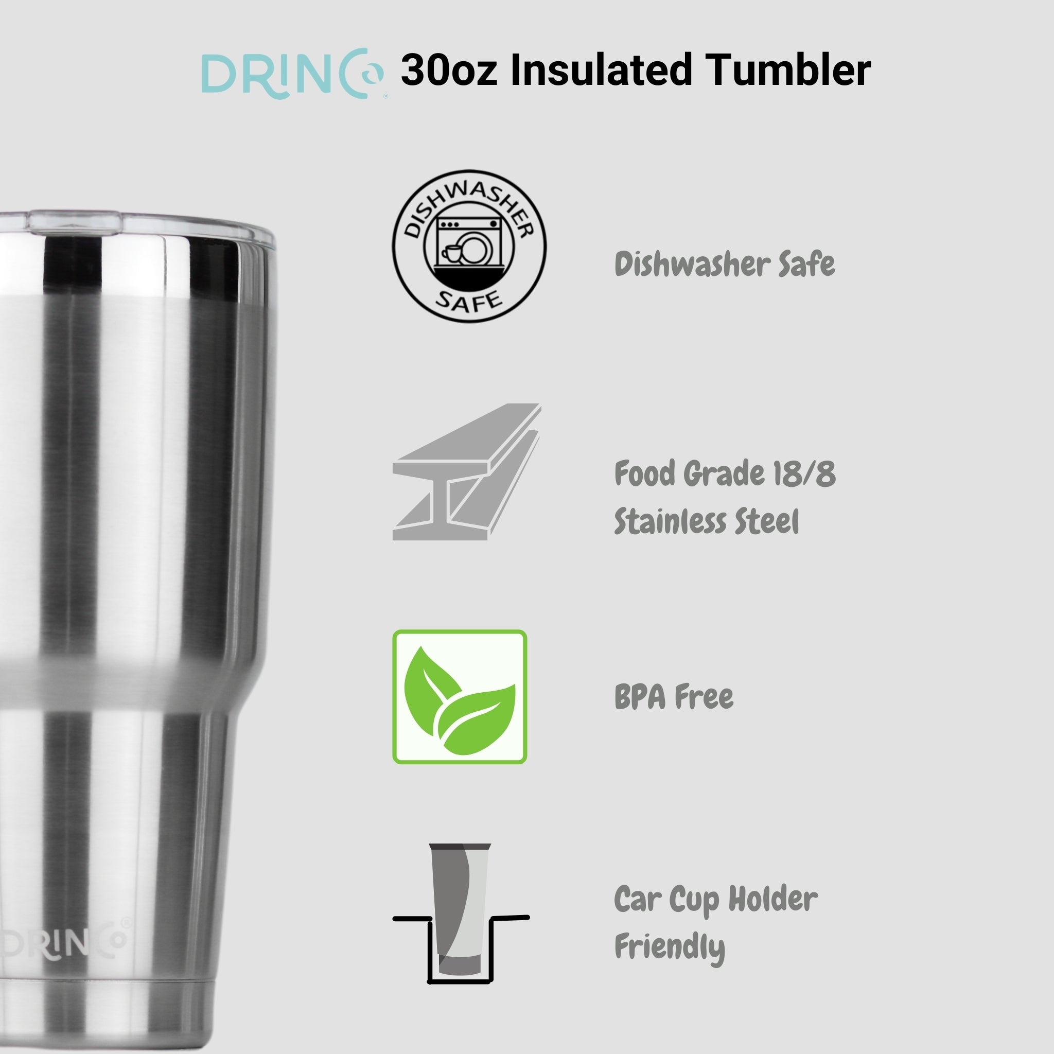 DRINCO® 30oz Insulated Tumbler Spill Proof Lid w/2 Straws (Brushed) by Orchid Lavender Tumblers