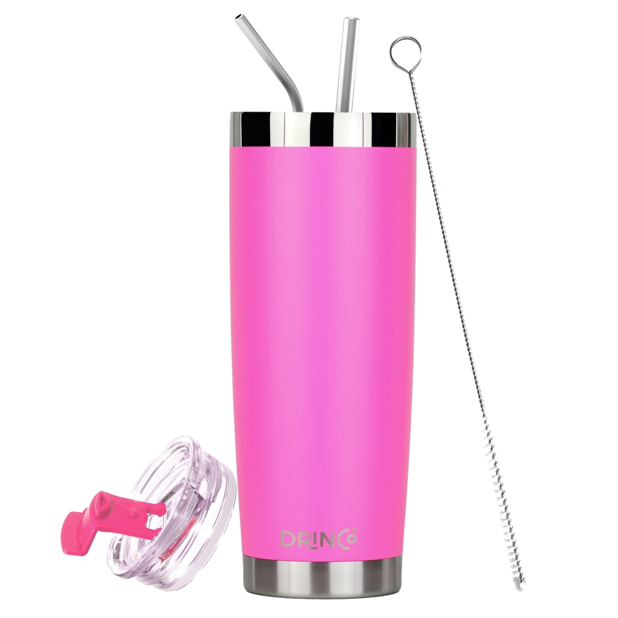 DRINCO® 20oz Insulated Tumbler Spill Proof Lid 2 Straws(Island Pink) by Orchid Lavender Tumblers