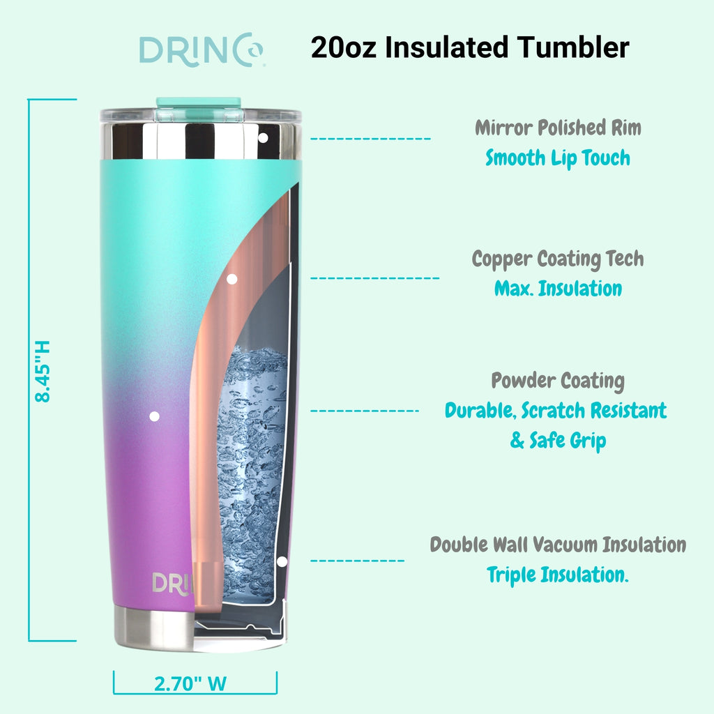 DRINCO® 20oz Insulated Tumbler Spill Proof Lid 2 Straws(Ombre Teal) by Orchid Lavender Tumblers